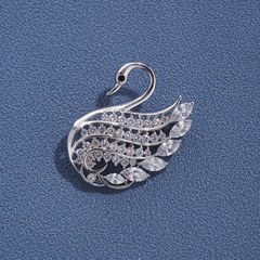 Broche coréenne simple cygne en cuivre et zircon en gros Nihaojewelry