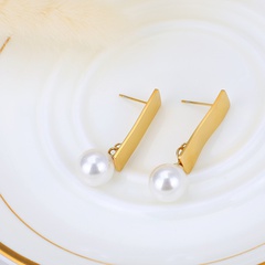 wholesale simple pearl square long stainless steel earrings Nihaojewelry