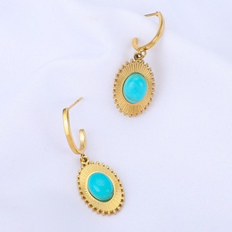 wholesale fashion oval sunflower stainless steel inlaid turquoise earrings Nihaojewelrypicture7
