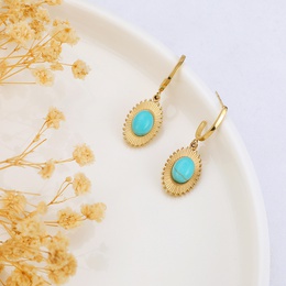 wholesale fashion oval sunflower stainless steel inlaid turquoise earrings Nihaojewelrypicture9