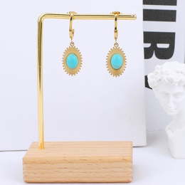 wholesale fashion oval sunflower stainless steel inlaid turquoise earrings Nihaojewelrypicture10