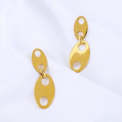 wholesale fashion stainless steel geometric oval piece hollow long earrings Nihaojewelry