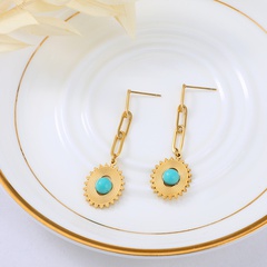 wholesale fashion golden stainless steel turquoise sunflower earrings Nihaojewelry