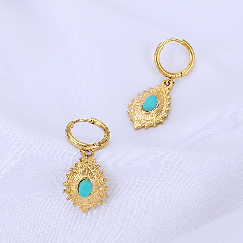 wholesale new simple stainless steel oval turquoise necklace pendant Nihaojewelry