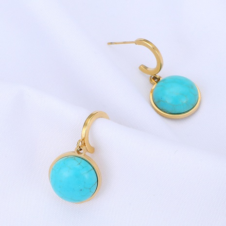vente en gros boucles d'oreilles rondes en acier inoxydable turquoise de style nouveau Nihaojewelry's discount tags