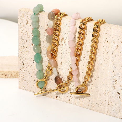 wholesale bijoux en pierre naturelle colorée chaîne d'épissage perlée collier en acier inoxydable nihaojewelry's discount tags