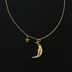 18K Retro Crescent Moon Star Titanium Necklace Wholesale Nihaojewelry