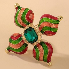 Vente en gros bijoux rétro broche fleur en cristal émeraude nihaojewelry