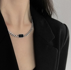 Großhandel schmuck einfache schwarze diamant titanstahl halskette nihaojewelry