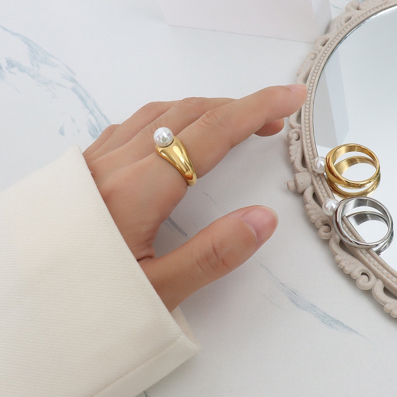 Grohandel Perle Titan Stahl vergoldeter Ring Nihaojewelry
