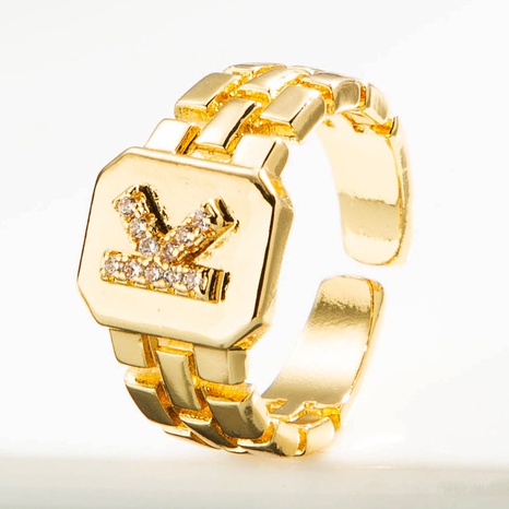 Großhandel Retro-Armband 26 englischer Buchstabe Kupfer vergoldeter Ring Nihaojewelry's discount tags