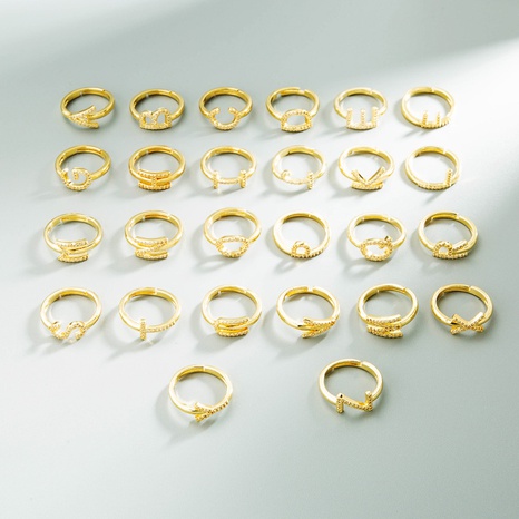 wholesale 26 englische Buchstaben glänzender Zirkonkupfer vergoldeter Ring Nihaojewelry's discount tags