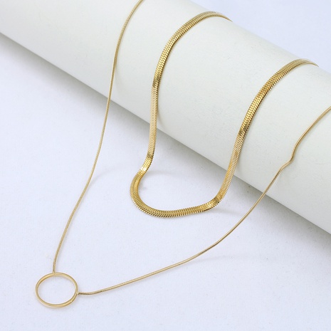 wholesale bijoux pendentif cercle creux double couche collier en acier inoxydable nihaojewelry's discount tags