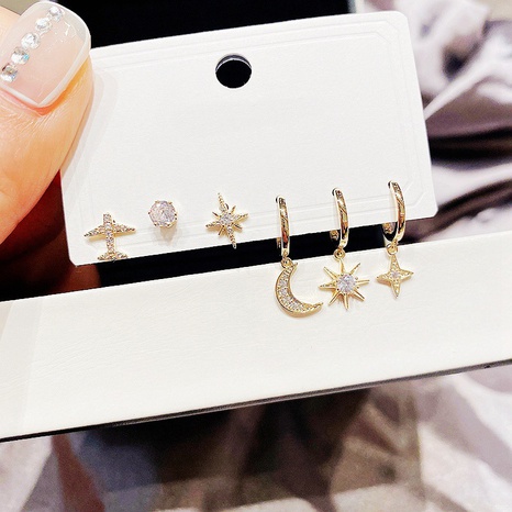 wholesale Boucles d'oreilles en cuivre de lune et de l'étoile micro-incrustées de zircon coréen Nihaojewelry's discount tags