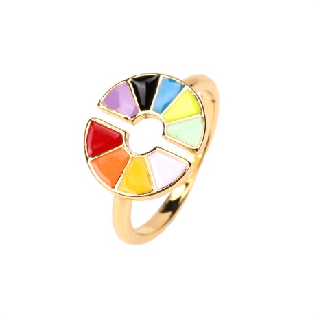 Großhandel einfacher Kupfer-Regenbogen-Emaille-Ring Nihaojewelry's discount tags