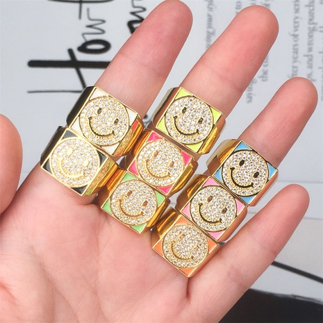 Großhandel diamantbesetzter Smiley tropft Ölkupferring Nihaojewelry's discount tags
