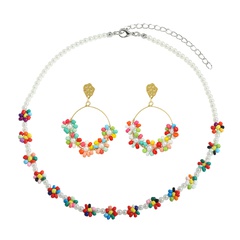 wholesale jewelry color flower beaded pendant earrings necklace set nihaojewelry
