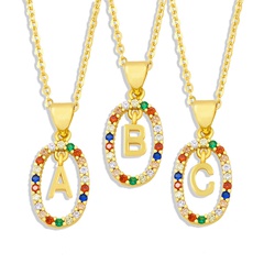 Cross-Border New Arrival Ornament Micro-Inlaid Colorful Zircon Personalized Hip Hop 26 English Letters Pendant Necklace Female Nkw62
