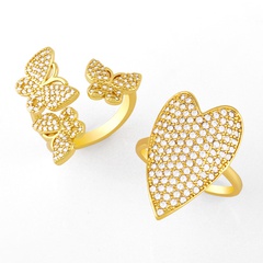wholesale full diamond big heart butterfly copper ring Nihaojewelry