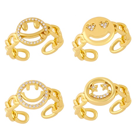 Großhandel Zirkon vergoldeter hohler Smiley-Ring Nihaojewelry's discount tags