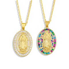 Micro Inlaid Color Zircon Virgin Mary Necklace Pendant Female European and American Religious Christian Necklace Ornament Nkw61