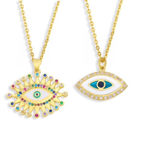 wholesale jewelry enamel eye pendant copper inlaid color zircon necklace nihaojewelry's discount tags
