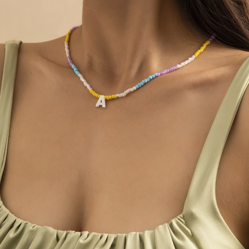 lettre ethnique colore A tag couleur correspondant collier de perles miyuki en gros Nihaojewelry