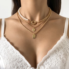 retro geometric alloy pearl stitching cross chain necklace wholesale Nihaojewelry
