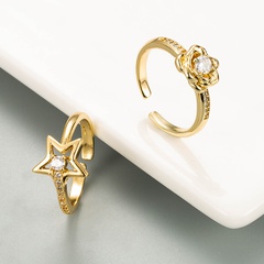 fashion geometric star rose flower copper inlaid zircon open ring wholesale Nihaojewelry