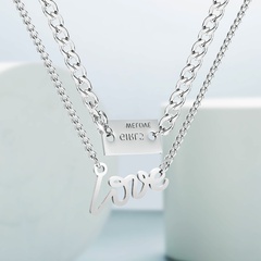 European and American New Personalized English Letter Tag Multi-Layer Titanium Steel Necklace Female Ins Trendy Hip Hop Style Clavicle Chain Pendant