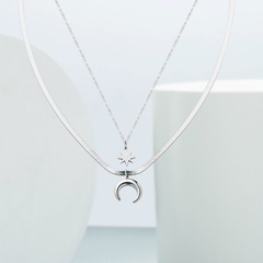 simple double-layer star moon titanium steel pendant snake bone necklace wholesale Nihaojewelry