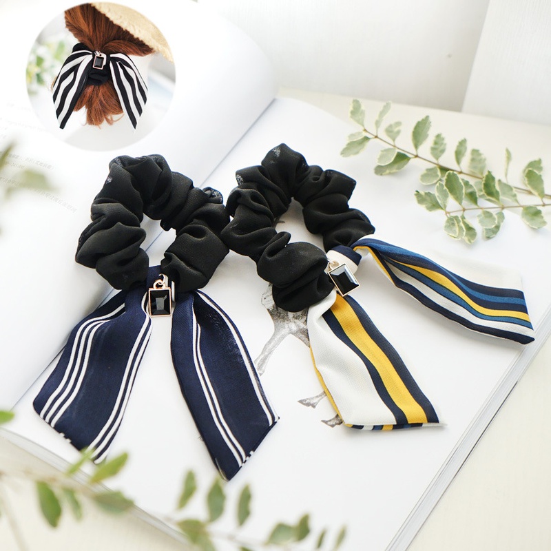Korea Fashion OL Striped Bowknot Long Ribbon Scrunchies Grohandel Nihaojewelry