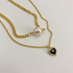 retro black heart pendant double necklace wholesale Nihaojewelry