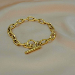 fashion OT ferrule gold-plated stainless steel oval chain bracelet wholesale Nihaojewelry