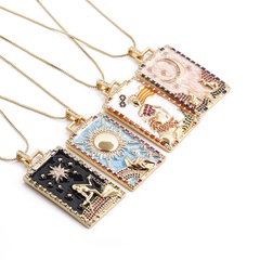 Retro Kupfer Regenbogen Stern Mond Anhänger Rechteckige Halskette Großhandel Nihaojewelry