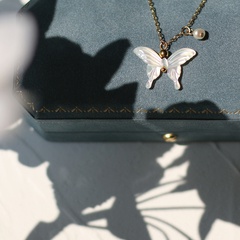 wholesale joyería de concha blanca perla mariposa colgante collar de acero de titanio nihaojewelry