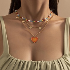 wholesale jewelry heart-shaped dripping oil disc tassel pendant necklace set nihaojewelry