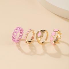 wholesale jewelry pink heart dripping oil ring set nihaojewelry