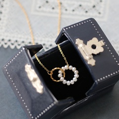 18K Fashion Mini Pearl Ring Double Ring Titanium Steel Necklace Wholesale Nihaojewelry