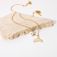 einfache Edelstahl-Muschel-Meerjungfrau-Perlen-Anhänger-Halskette Großhandel Nihaojewelry