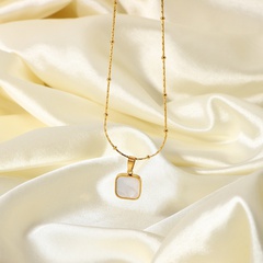 simple gold-plated stainless steel square heart white shell pendant necklace wholesale Nihaojewelry