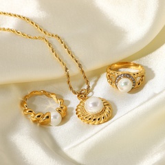 18k gold stainless steel croissant natural shell pendant pearl necklace wholesale Nihaojewelry