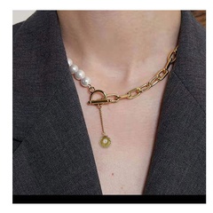 retro alloy pearl splicing chain shell pendant necklace wholesale Nihaojewelry