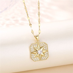 pendentif carré rétro collier en acier titane étoile à six branches en gros Nihaojewelry