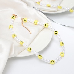 Bohemian pearl smiley face soft ceramic necklace wholesale Nihaojewelry