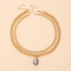 retro stacking multilayer aluminum chain irregular pearl necklace wholesale Nihaojewelry