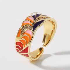 Circonio con incrustaciones de cobre coreano que gotea anillo de color creativo abierto al por mayor nihaojewelry