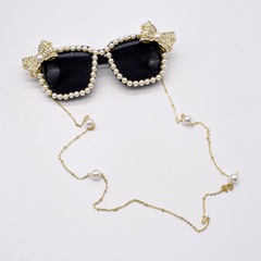 retro pearl diamond bow chain big frame sunglasses wholesale nihaojewelry