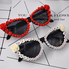 fashion retro flower decoration cat eye sunglasses wholesale nihaojewelry