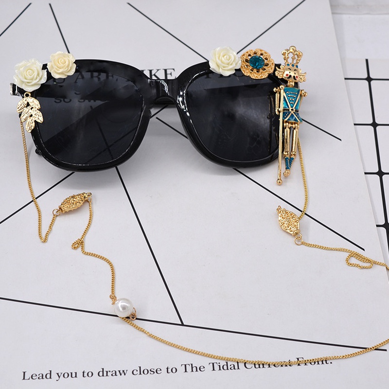 neue RetroKnig Bsewicht Blume eingelegte Kristallperlenkette Sonnenbrille Grohandel nihaojewelry